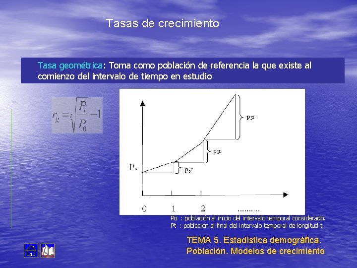 Tasas de crecimiento Tasa geométrica: Toma como población de referencia la que existe al