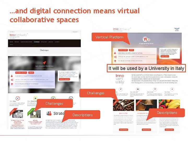 …and digital connection means virtual collaborative spaces Vertical Platform It will be used by