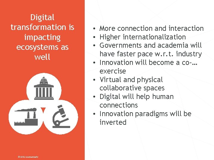 Digital transformation is impacting ecosystems as well © 2016 Innoventually • More connection and