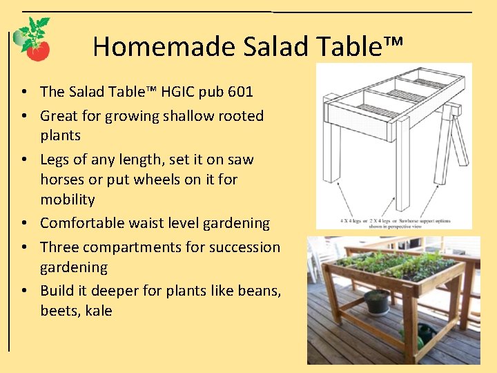 Homemade Salad Table™ • The Salad Table™ HGIC pub 601 • Great for growing