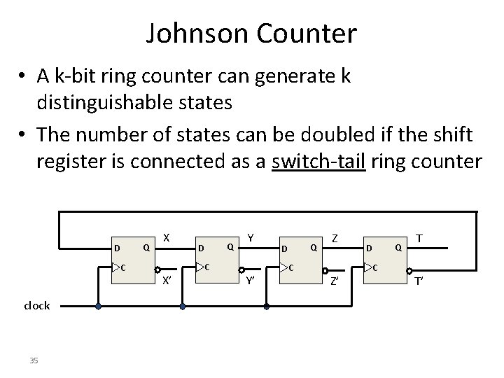 Johnson Counter • A k-bit ring counter can generate k distinguishable states • The