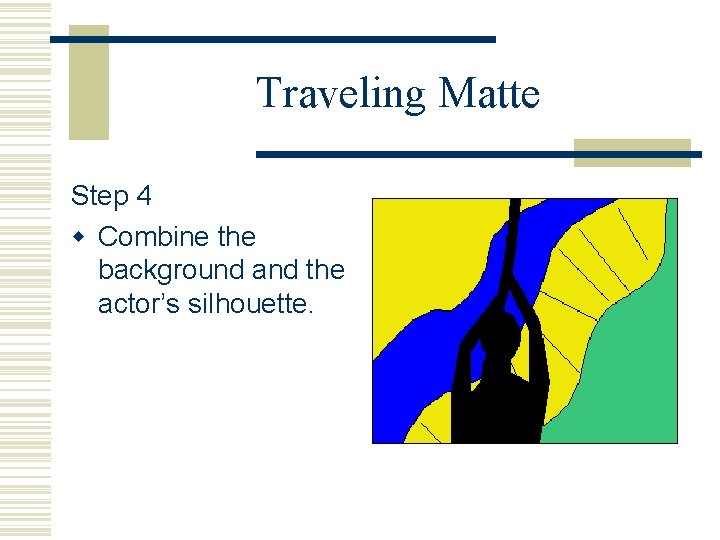Traveling Matte Step 4 w Combine the background and the actor’s silhouette. 