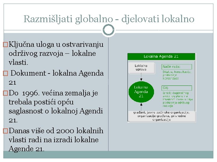 Razmišljati globalno - djelovati lokalno �Ključna uloga u ostvarivanju održivog razvoja – lokalne vlasti.