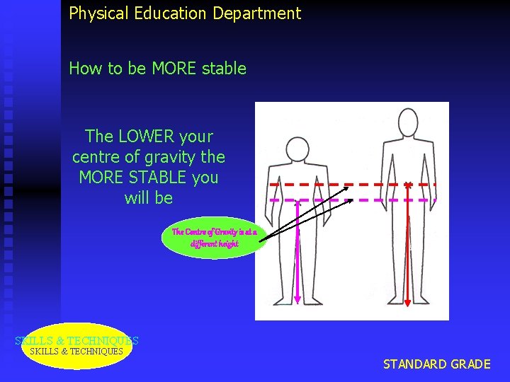 Physical Education Department How to be MORE stable The LOWER your centre of gravity