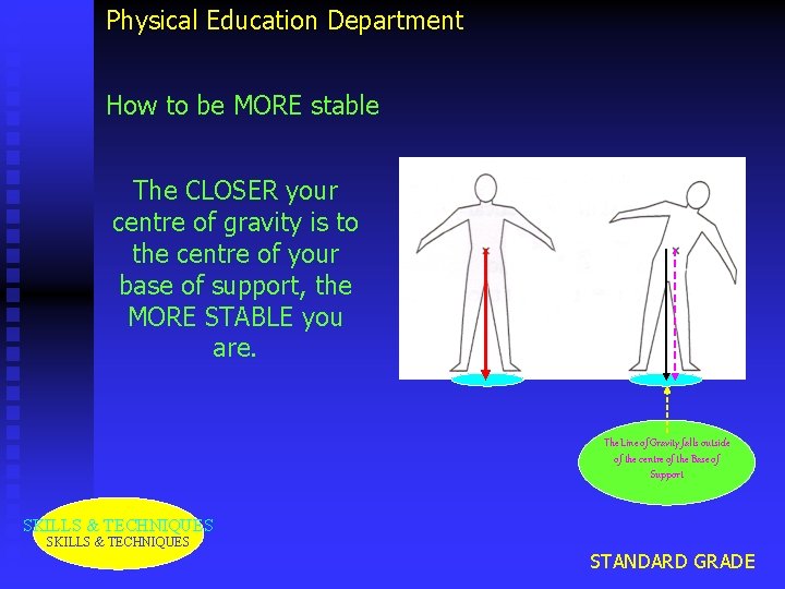 Physical Education Department How to be MORE stable The CLOSER your centre of gravity