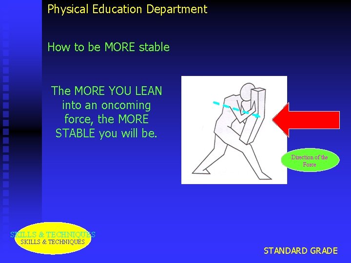 Physical Education Department How to be MORE stable The MORE YOU LEAN into an