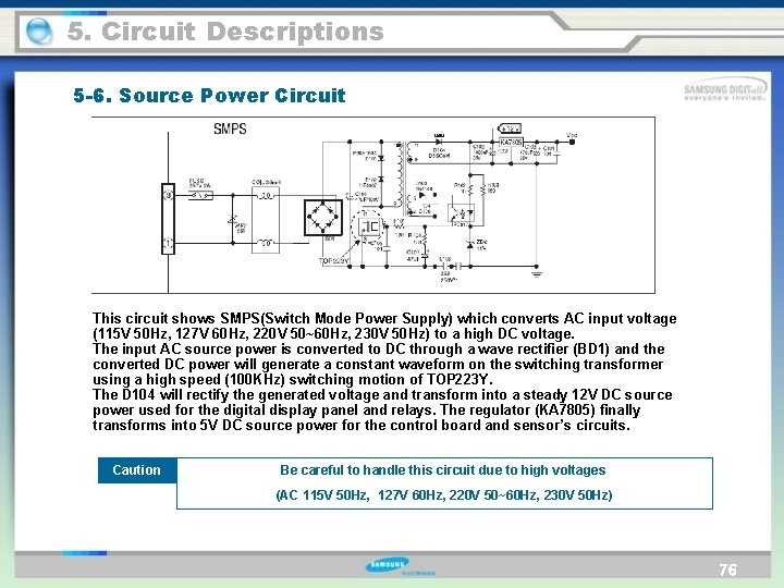 5. Circuit Descriptions 5 -6. Source Power Circuit This circuit shows SMPS(Switch Mode Power