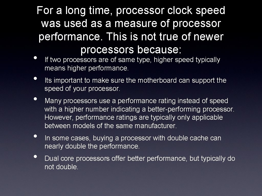 For a long time, processor clock speed was used as a measure of processor