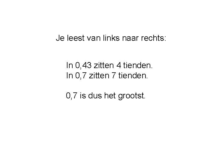 Je leest van links naar rechts: In 0, 43 zitten 4 tienden. In 0,