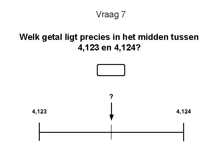 Vraag 7 Welk getal ligt precies in het midden tussen 4, 123 en 4,