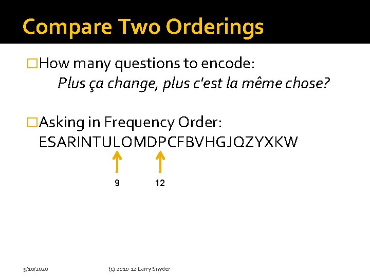 Compare Two Orderings �How many questions to encode: Plus ça change, plus c'est la