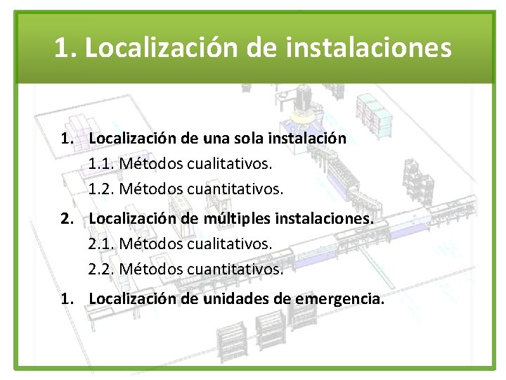 1. Localización de instalaciones 1. Localización de una sola instalación 1. 1. Métodos cualitativos.