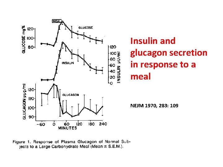 Insulin and glucagon secretion in response to a meal NEJM 1970, 283: 109 