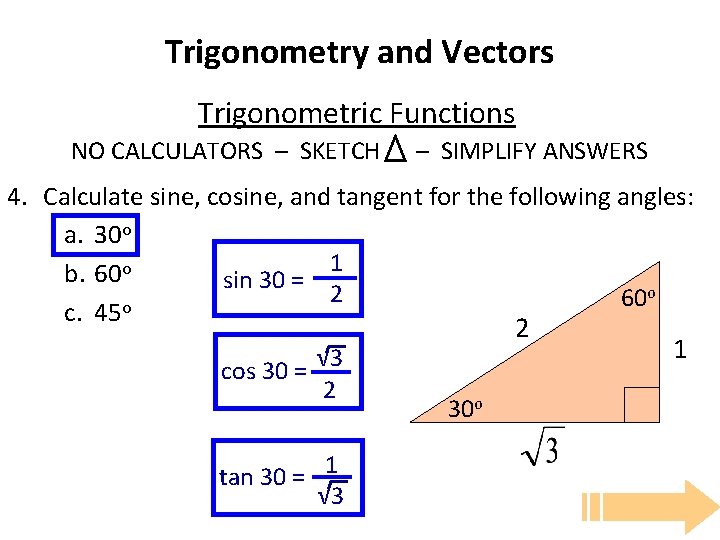 Trigonometry and Vectors Trigonometric Functions NO CALCULATORS – SKETCH – SIMPLIFY ANSWERS 4. Calculate