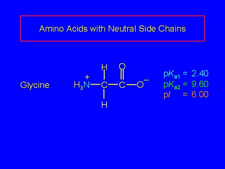 Amino Acids with Neutral Side Chains Glycine + H 3 N H C H