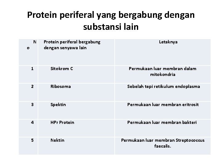 Protein periferal yang bergabung dengan substansi lain o N Protein periferal bergabung dengan senyawa