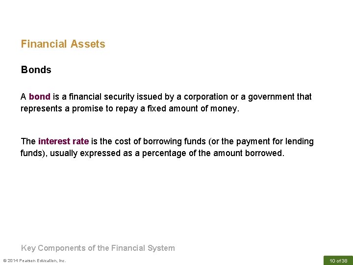 Financial Assets Bonds A bond is a financial security issued by a corporation or