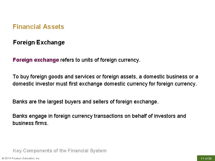 Financial Assets Foreign Exchange Foreign exchange refers to units of foreign currency. To buy