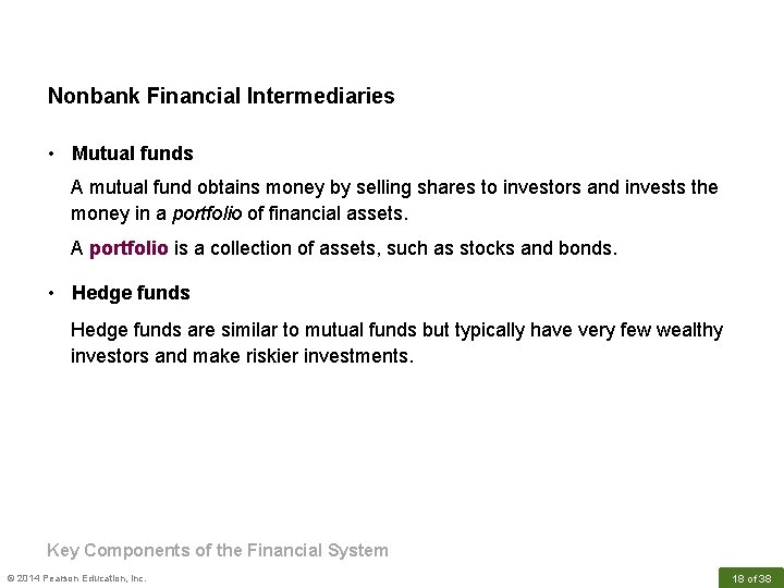 Nonbank Financial Intermediaries • Mutual funds A mutual fund obtains money by selling shares