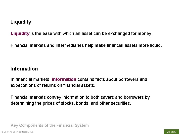 Liquidity is the ease with which an asset can be exchanged for money. Financial