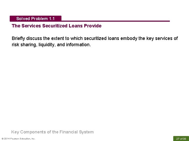 Solved Problem 1. 1 The Services Securitized Loans Provide Briefly discuss the extent to