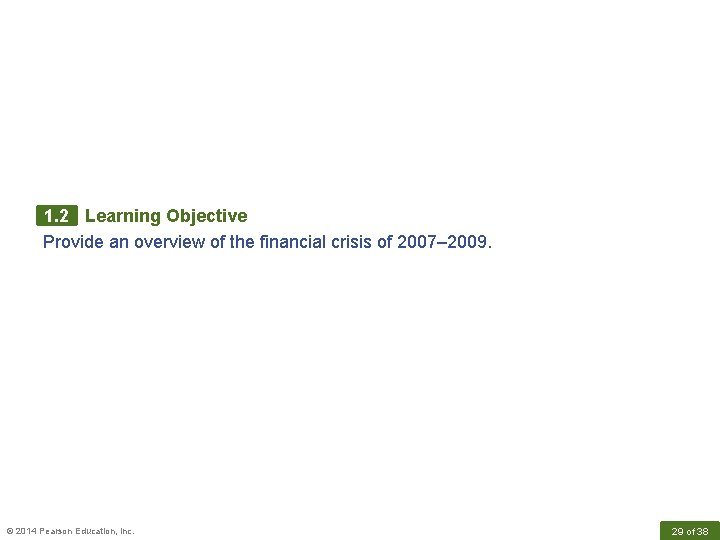 1. 2 Learning Objective Provide an overview of the financial crisis of 2007– 2009.