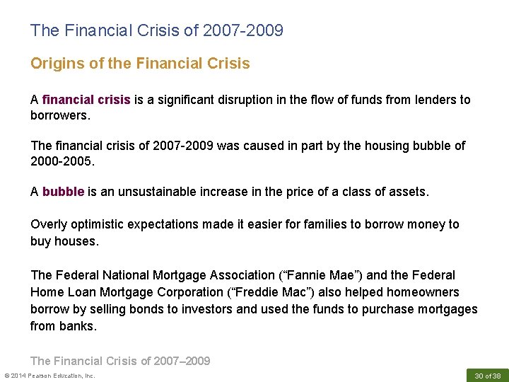 The Financial Crisis of 2007 -2009 Origins of the Financial Crisis A financial crisis