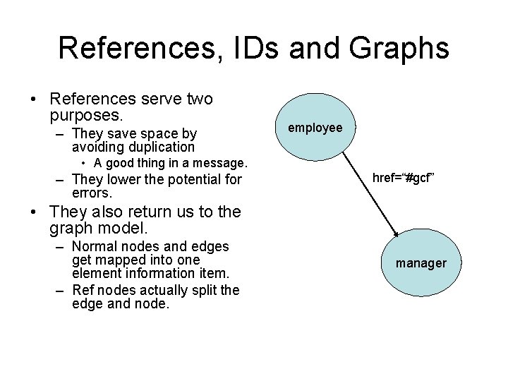 References, IDs and Graphs • References serve two purposes. – They save space by