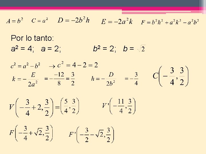  Por lo tanto: a 2 = 4; a = 2; b 2 =
