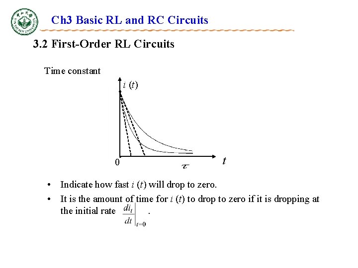 Ch 3 Basic RL and RC Circuits 3. 2 First-Order RL Circuits Time constant
