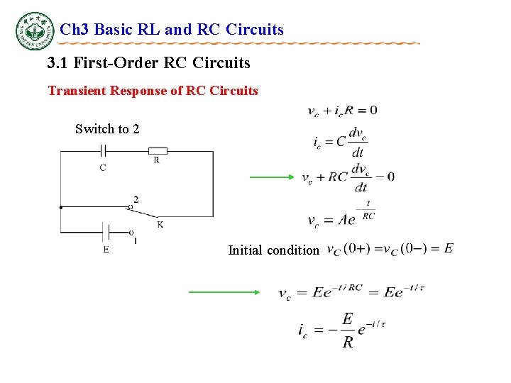 Ch 3 Basic RL and RC Circuits 3. 1 First-Order RC Circuits Transient Response
