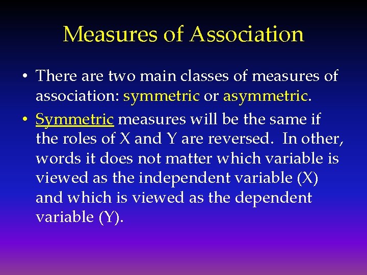 Measures of Association for Contingency Tables Measures of