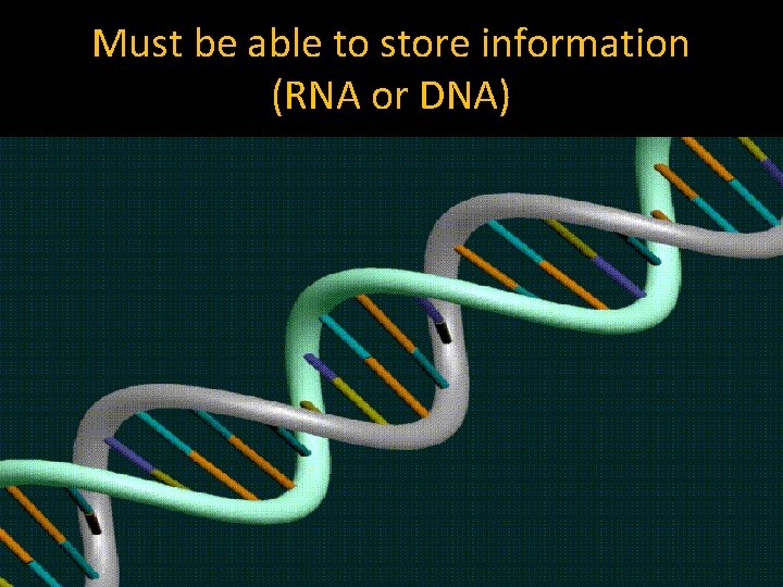 Must be able to store information (RNA or DNA) 