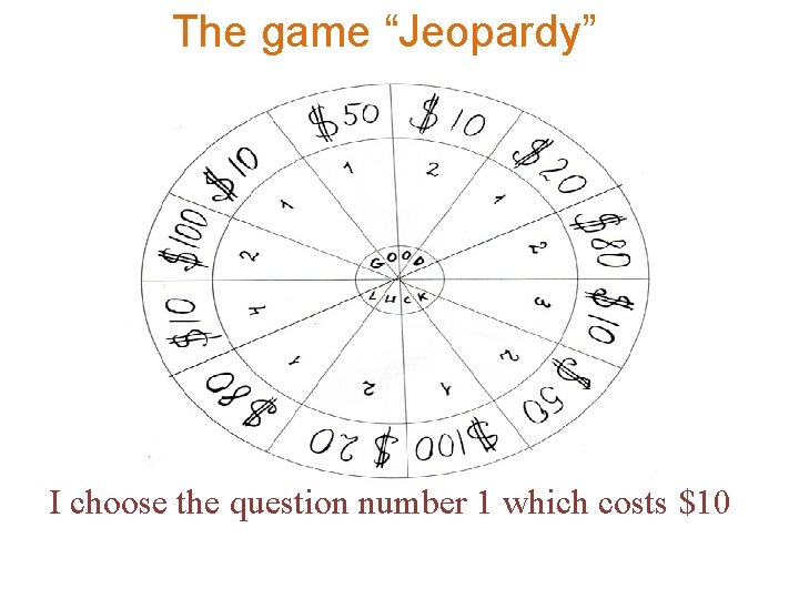 The game “Jeopardy” I choose the question number 1 which costs $10 