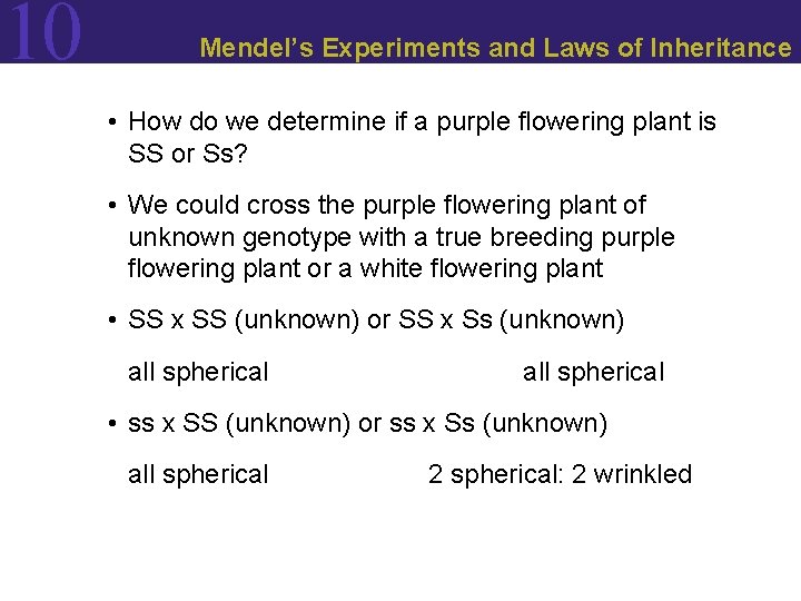 10 Mendel’s Experiments and Laws of Inheritance • How do we determine if a 10 Mendel’s Experiments and Laws of Inheritance • How do we determine if a