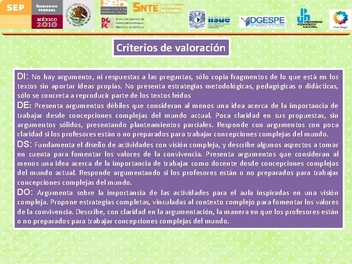 Criterios de valoración DI: No hay argumento, ni respuestas a las preguntas, sólo copia