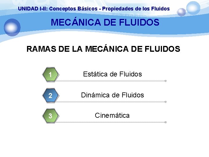 UNIDAD I-II: Conceptos Básicos - Propiedades de los Fluidos MECÁNICA DE FLUIDOS RAMAS DE