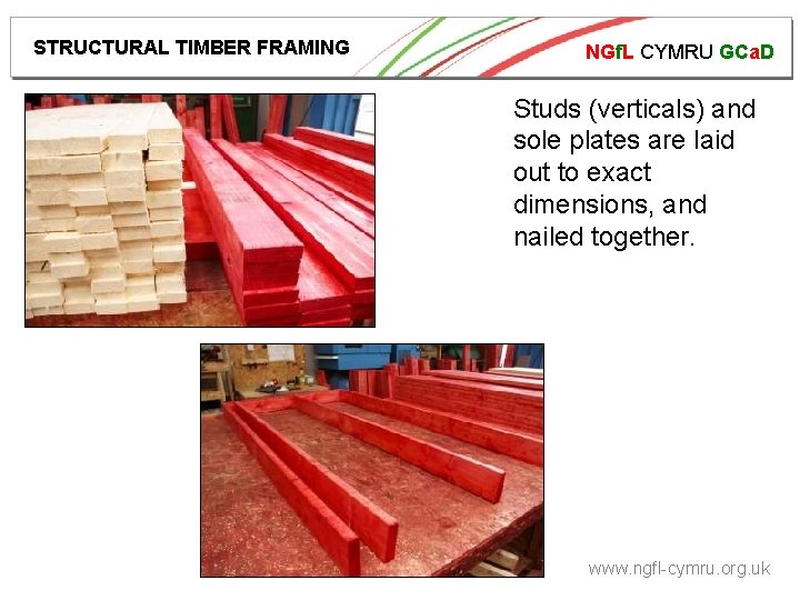 STRUCTURAL TIMBER FRAMING NGf. L CYMRU GCa. D Studs (verticals) and sole plates are