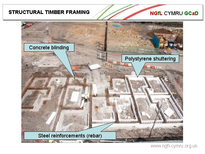 STRUCTURAL TIMBER FRAMING NGf. L CYMRU GCa. D Concrete blinding Polystyrene shuttering Steel reinforcements