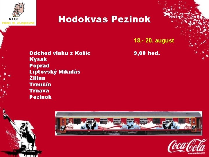 Hodokvas Pezinok 18. - 20. august Odchod vlaku z Košíc Kysak Poprad Liptovský Mikuláš