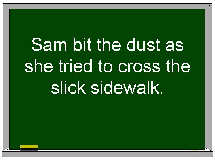Sam bit the dust as she tried to cross the slick sidewalk. 