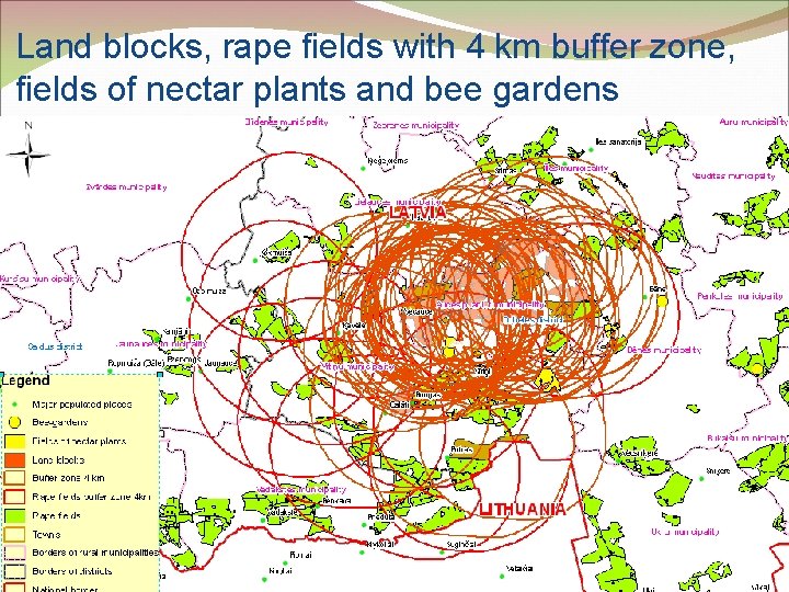 Land blocks, rape fields with 4 km buffer zone, fields of nectar plants and
