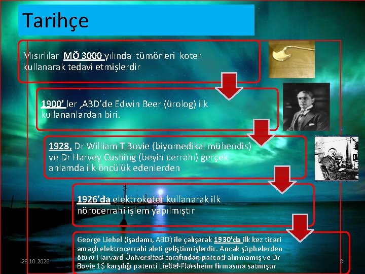 Tarihçe Mısırlılar MÖ 3000 yılında tümörleri koter kullanarak tedavi etmişlerdir 1900’ ler , ABD’de