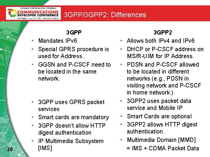 3 GPP/3 GPP 2: Differences 3 GPP • Mandates IPv 6 • Special GPRS