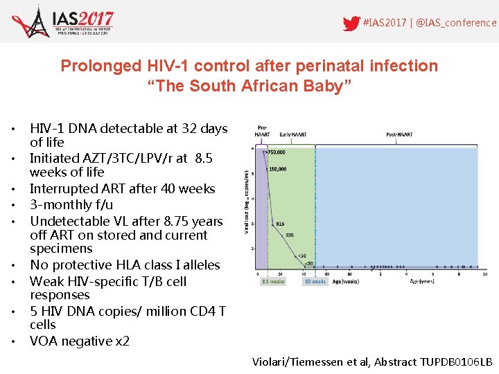 #IAS 2017 | @IAS_conference Prolonged HIV-1 control after perinatal infection “The South African Baby”