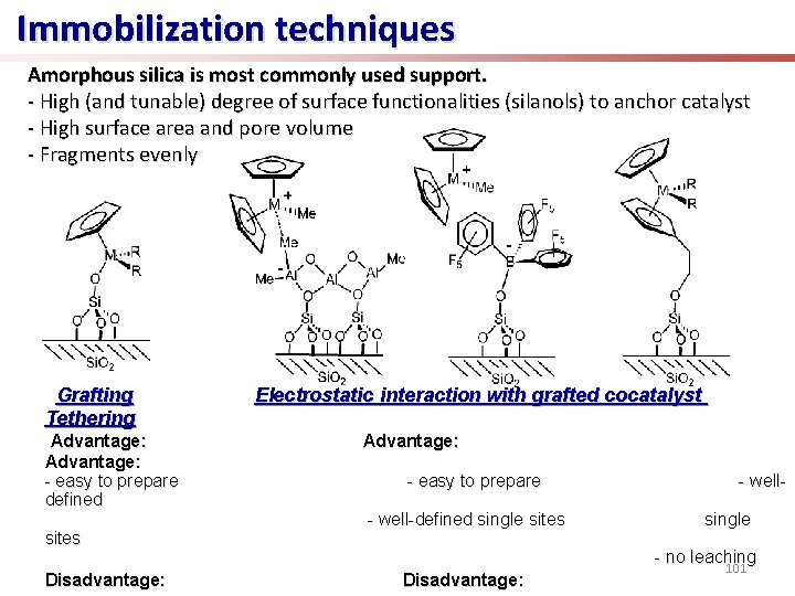 Immobilization techniques Amorphous silica is most commonly used support. - High (and tunable) degree