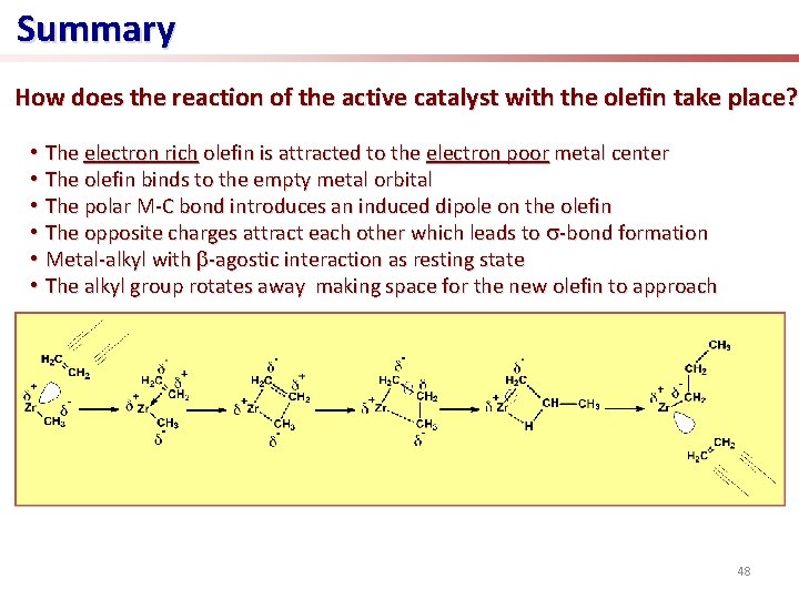 Summary How does the reaction of the active catalyst with the olefin take place?