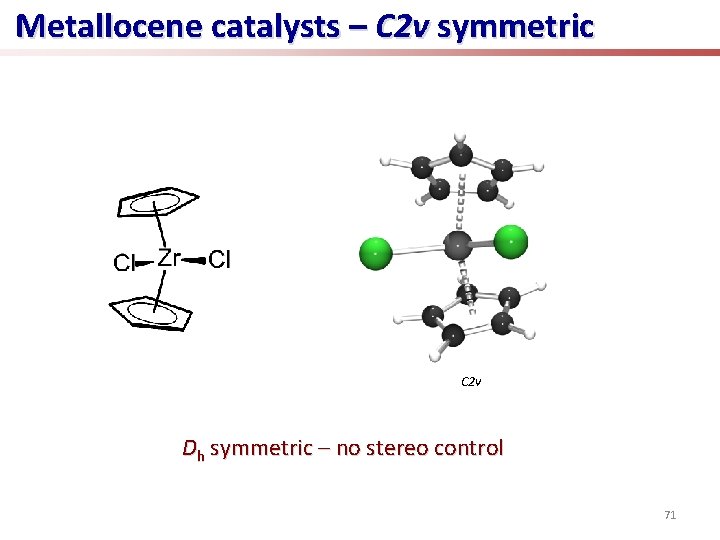 Metallocene catalysts – C 2 v symmetric C 2 v Dh symmetric – no