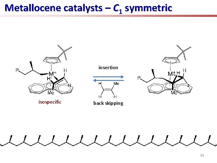 Metallocene catalysts – C 1 symmetric insertion isospecific back skipping 83 