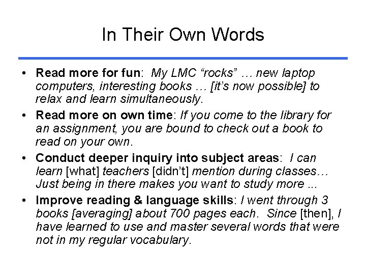 In Their Own Words • Read more for fun: My LMC “rocks” … new